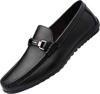 Generic Mens Genuine Leather Slip On Loafers Soft Sole Comfortable Driving Moccasins Casual Dress Shoes for Men(Black,10.5)