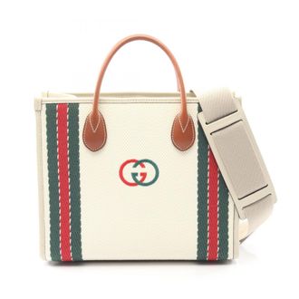 Gucci Brown Multi-Color White Canvas Leather Handbag Tote Bag (Pre-Owned)