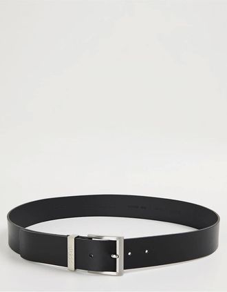 HUGO BOSS Mens Leather Belt with Metal Buckle - Black - Size: 38R 100cm