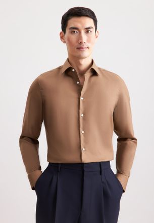 Seidensticker Businesshemd SEIDENSTICKER Schwarze Rose, Herren, Gr. XL (43), normale &Auml;rmell&auml;ngen, nougat, 100% Baumwolle, unifarben, tailored fit, 2-Knopf-Manschett