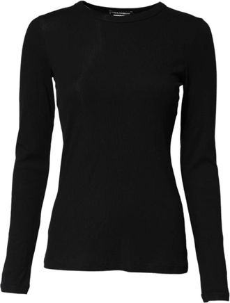 Dolce & Gabbana Tops, Dames, Zwart, S, Katoen, Zwarte Katoenen Gebreide Longsleeve T-shirt