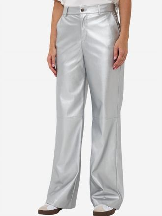 Esqualo Trouser Wide Leg Vegan Leather Pant In Silver