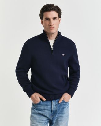 GANT Troyer GANT CASUAL COTTON HALF ZIP, Herren, Gr. 4XL, blau (evening blau), Strick, Obermaterial: 100% Baumwolle, regular fit h&uuml;ftlang, hoch geschlossen