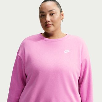 Nike Womens Nike Sportswear Club Fleece Loose Crew-Neck Sweatshirt (Plus Size) in Purple | HV2328-503