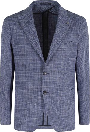 Tagliatore Blue Montecarlo Peak Lapel Mesh Effect Wool-Blend Blazer