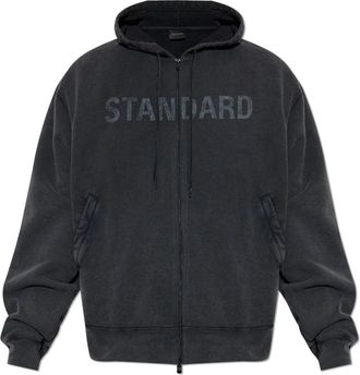 Balenciaga Sweatshirt met bedrukt logo - Heren - Vesten met rits - Zwart - L - Katoen - Hoodies & sweatvesten