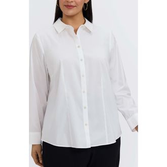 Foxcroft June Non-Iron Stretch Cotton Blend Button-Up Shirt in White at Nordstrom, Size 22W