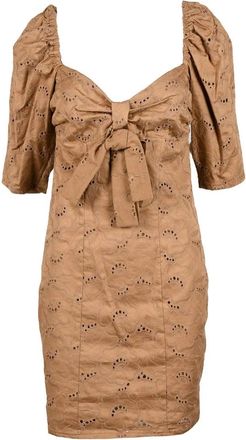Giulia N. Brown Eyelet Cotton-Blend Mini Dress