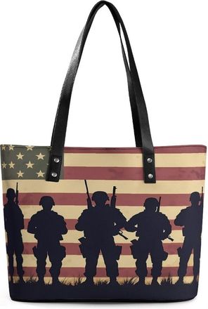 Generic State U.S Flag Military Soldiers Army Tote Bags for Women Cute Shoulder Purses Handbags