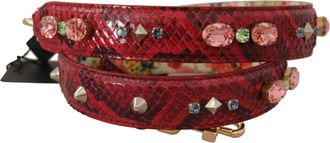 Dolce & Gabbana Womens Red Exotic Leather Crystals Reversible Shoulder Strap Python Bag