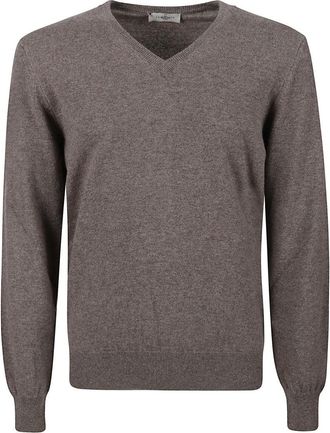 PIACENZA 1733 V-Neck Cashmere Sweater With Ribbed Detailing