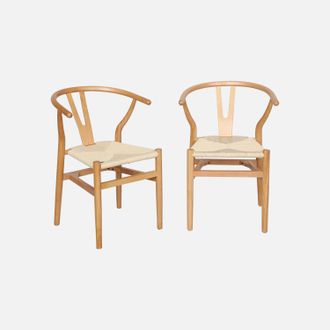 Sweeek Sweeek - Silla De Madera Con Asiento De Cuerda, Set De 2, Cecile, Natural, 54.5x53x76 Cm
