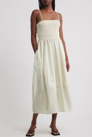 COS Smocked Cotton Midi Dress in Green Dusty Light at Nordstrom Rack, Size Medium