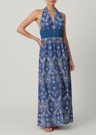 Shoshanna Halter Embroidered Chambray Maxi Cover Up at Nordstrom, Size X-Small