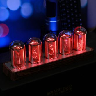 No Brand Reloj De Tubo Nixie - Reloj Digital De Nogal - Sincronizaci&oacute;n Horaria Wi-fi - Alarma Y Temporizador - Visualizaci&oacute;n De 12/24 Horas - Regalo Retro Para