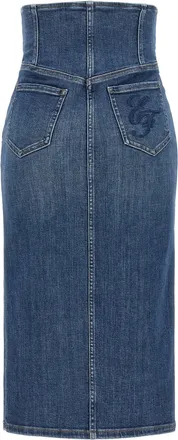 Elisabetta Franchi Corset-Style Zip-Front Denim Skirt - Blue