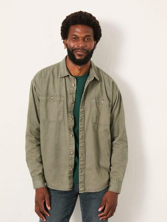 Fat Face FatFace Khaki Green Long Sleeve Relaxed Fit Garment Dye Utility Shirt