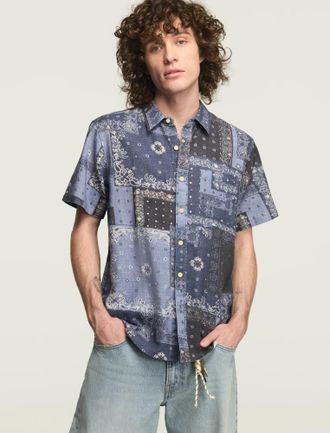 Lucky Brand Mens Short Sleeve Bandana Print San Gabriel Shirt