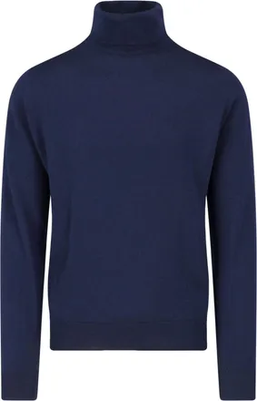 John Smedley Blue Merino Wool Turtleneck Sweater