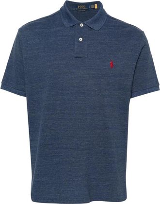 Polo Ralph Lauren Blauw Piqu&eacute; Weefsel Polo T-shirt - Heren - Polos - Blauw - S - Katoen - Tops