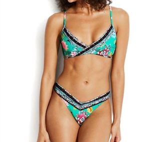 Seafolly Water Garden V High Cut Bottom In Evergreen
