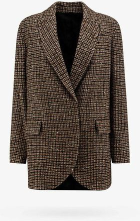 Brunello Cucinelli WomenS Panama Tobacco Wool Blend Checked Jacket, Size 10