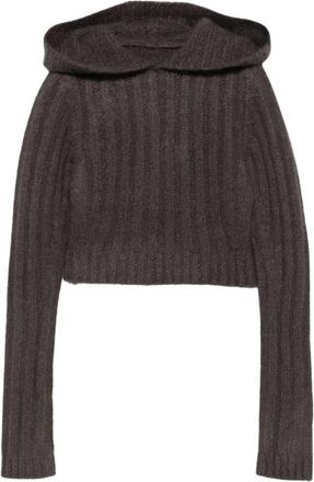 Rick Owens Rib Crop Hoodie - Dames - Hoodies - Grijs - S - Hoodies & sweatvesten