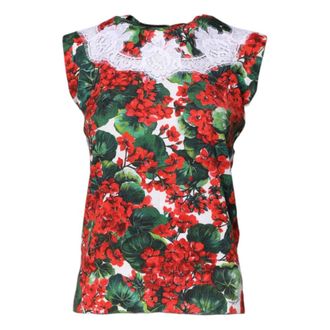 Dolce & Gabbana Floral Lace Mouwloze Tanktop - Dames - Tops zonder mouwen - Veelkleurig - S - Katoen - Tops
