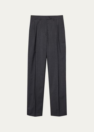 Prada Pleated Mohair-Wool Straight-Leg Trousers
