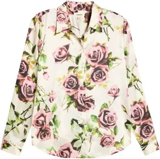 L'agence Tyler Silk Shirt in Ecru/mv Romantic Rose at Nordstrom, Size Xx-Small
