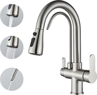 OEM Grifo De Cocina De &Oacute;smosis Inversa De 3 V&iacute;as, Grifo De &Oacute;smosis Inversa De 2 Palancas, Grifo De Fregadero Giratorio De 360&deg;, Rociador Extra&iacute;ble, Acero 