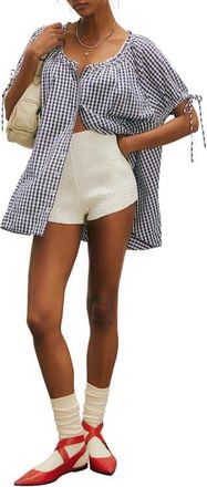 Free People Farley Gingham Button-Up Tunic in Navy Combo at Nordstrom, Size X-Small