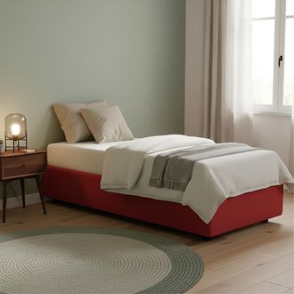 Dmora Cama Individual Dmeol, Cama Contenedor Con Revestimiento De Tela, 100% Made In Italy, Apertura Frontal, Con Colch&oacute;n Cm 90x190 Incluido, Rojo - Dmora