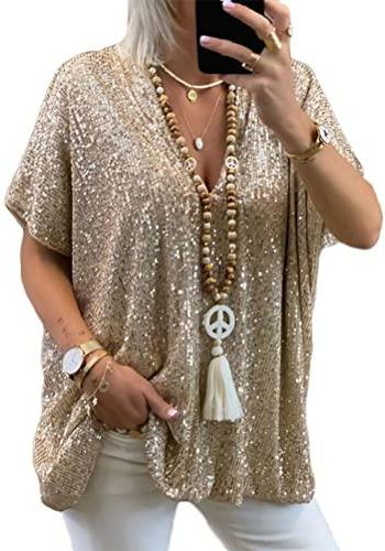 Tunique Paillettes Femme Manches Longues – Col Rond, Grande Taille | Haut Séquent éclatant Pour Soirée, Quotidien - 11
