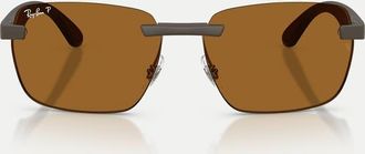 Ray-Ban Rb4470 - Occhiali da sole irregolari color marrone sabbia con lenti dorate ultra polarizzate