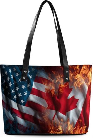 Generic Canada USA Fire Flag Tote Bags for Women Cute Shoulder Purses Handbags