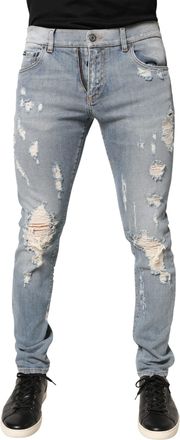 Dolce & Gabbana Light Blue Distressed Skinny Men Denim Jeans Cotton Elastane Clothing