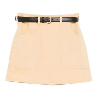 Self Portrait Short Skirts, female, Beige, Size: S A-line Belted Mini Skirt