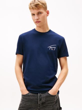 Tommy Jeans T-Shirt TOMMY JEANS TJM SIGN BACKPRINT, Herren, Gr. 4XL, schwarz night navy, Single Jersey, Obermaterial: 100% Baumwolle, regular fit normal, Rundhals
