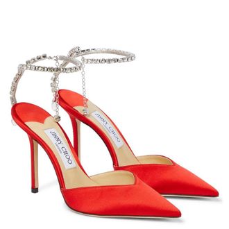 Jimmy Choo London Saeda 100 Satin Pointed-Toe Pumps, Brand Size 34.5 ( US Size 4.5 )