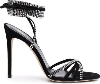 PARIS TEXAS Black Holly Nicole Lace Up Rhinestone High Heel Pumps
