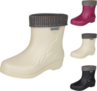 Generic Plush Rain Boots for Women, Wellington Short Ankle Boots Winter Warm Comfortable Slip On Rain Shoes Ladies Outdoor Waterproof Anti-Slip Casual Rainboo