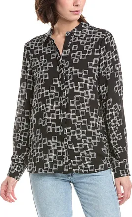 T Tahari Button Down Printed Blouse