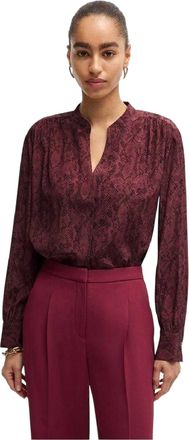 HUGO BOSS Damesblouse met lange mouwen en slangenprint (Bourgondi&euml;)