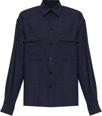 Dolce & Gabbana Wollen overhemd met zakken - Heren - Casual Overhemden - Blauw - XL - Wol - Overhemden