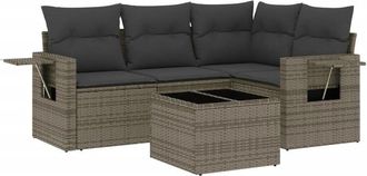 vidaXL Vidaxl - Juego De Sof&aacute;s Jard&iacute;n Con Cojines 5 Pzas Rat&aacute;n Sint&eacute;tico Gris