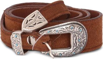 Alberto Luti Cintura in pelle scamosciata con borchie - Marrone