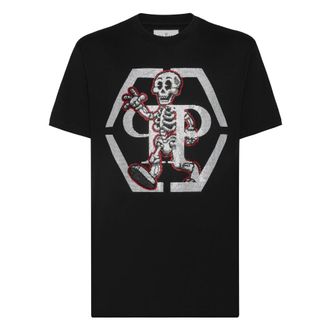 Philipp Plein Tops, Heren, Zwart, M, Katoen, T-Shirt Ronde Hals Skeleton