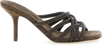 Brunello Cucinelli Brown Leather Stiletto Heel Womens Sandals
