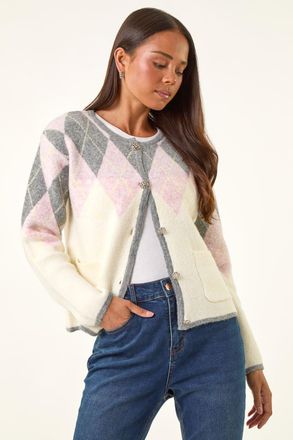 Roman Buttoned Argyle Knit Cardigan